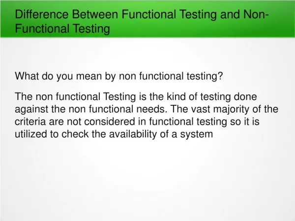 Functional Testing and Non-Functional Testing