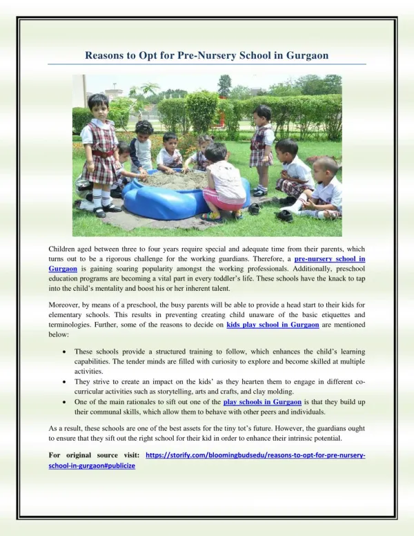 Reasons to Opt for Pre-Nursery School in Gurgaon