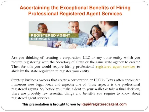 Ascertaining the Exceptional Benefits of Hiring Professional Registered Agent Services