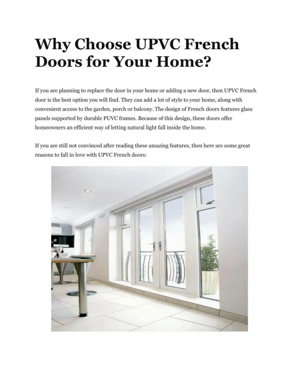 Why Choose UPVC French Doors for Your Home?