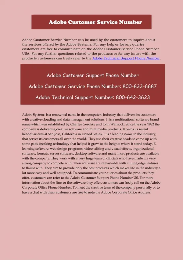 Adobe customer support Number