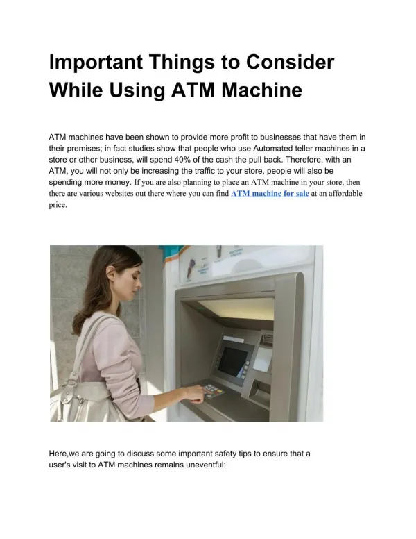 Important Things to Consider While Using an ATM Machine