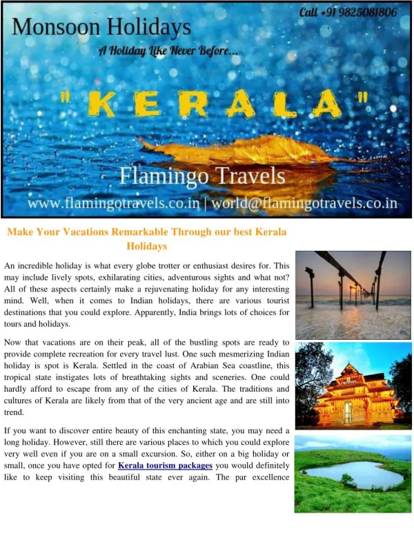 Get Worth and Quality Kerala Holiday Packages From Ahmedabad