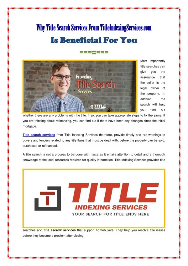 Why Title Search Services From TitleIndexingServices.com