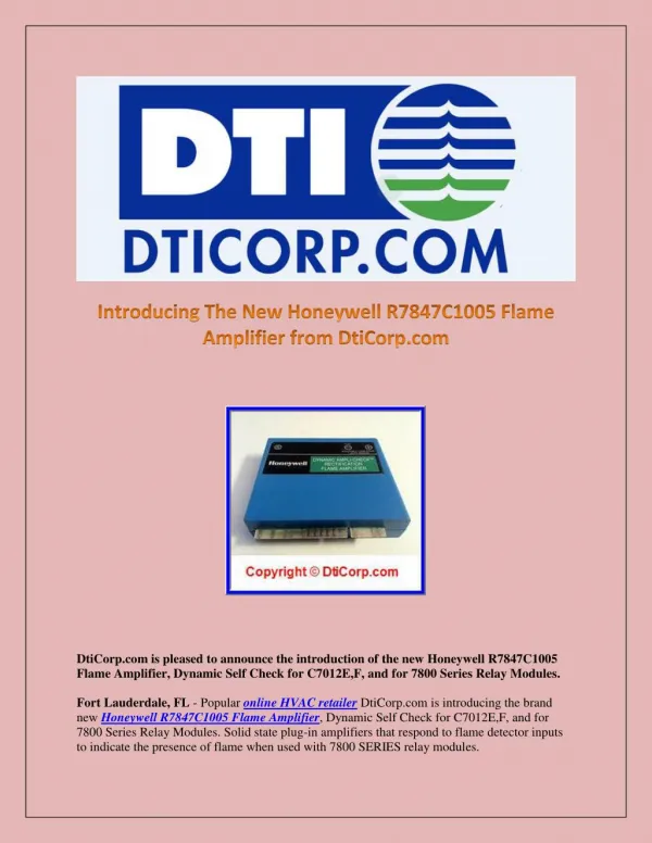 Introducing The New Honeywell R7847C1005 Flame Amplifier from DtiCorp.com