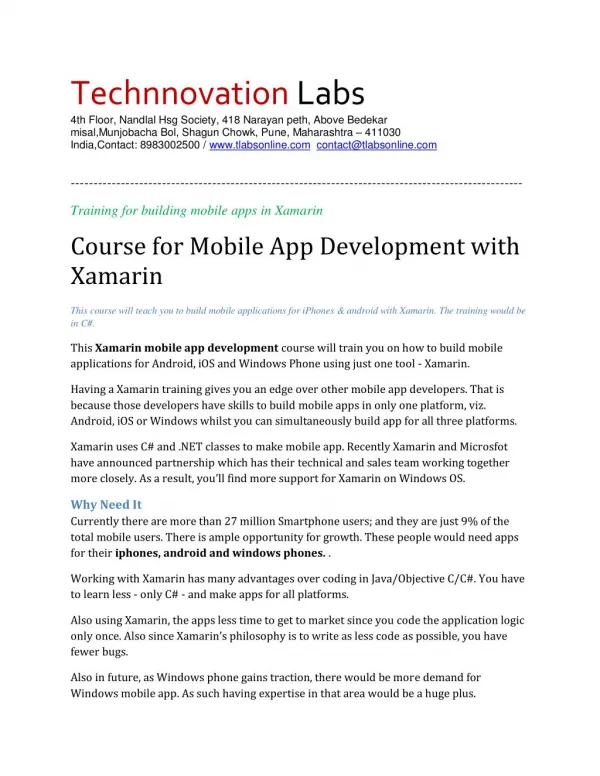 xamarin best professional corporate trainer