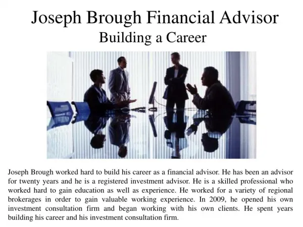 Joseph Brough Financial Advisor - Building a Career