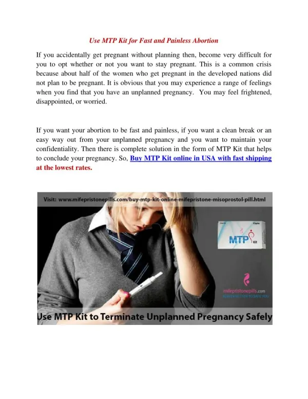 Buy MTP Kit Online from MifepristonePills to Conclude Pregnancy