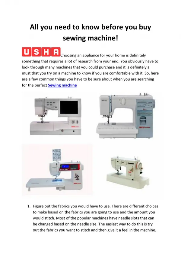 "All you need to know before you buy sewing machine!"