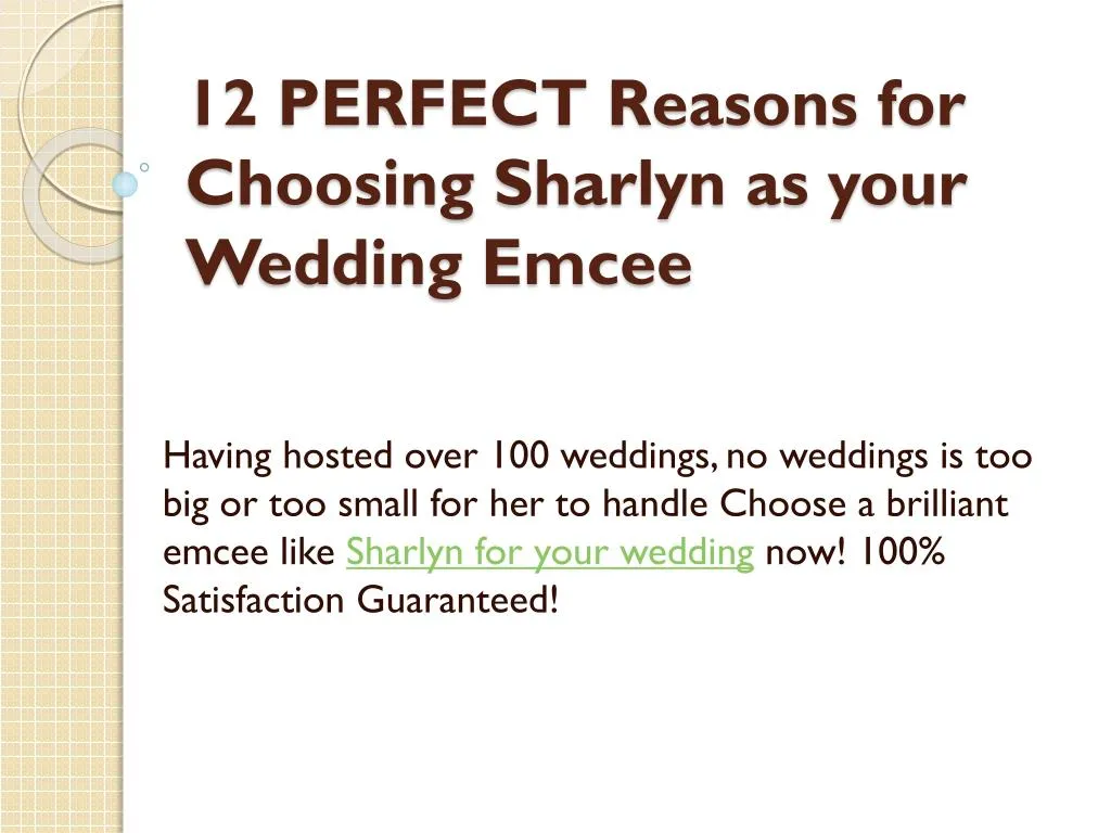 12 perfect reasons for choosing sharlyn as your wedding emcee