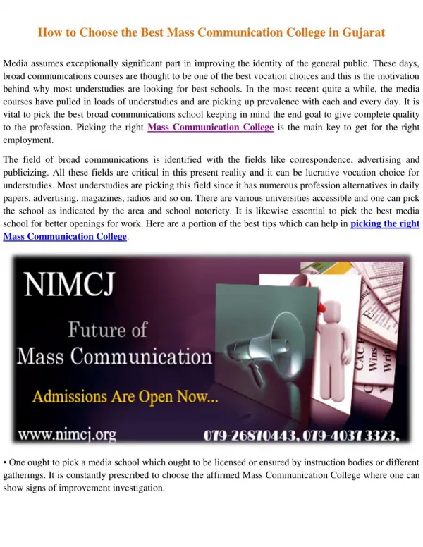 Admissions are open for masters in mass communication and journalism | NIMCJ