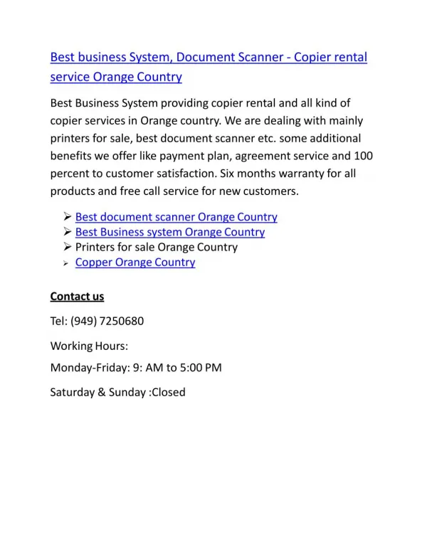 Best business System, Document Scanner - Copier rental service Orange Country