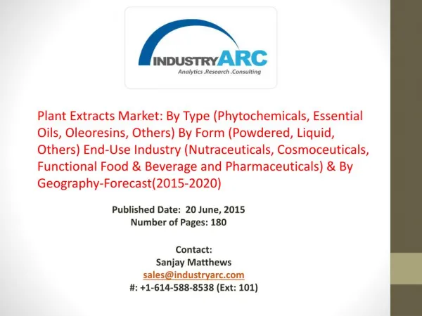Plant Extracts Market: Asia Pacific is expected to witness the maximum growth during 2015-2020