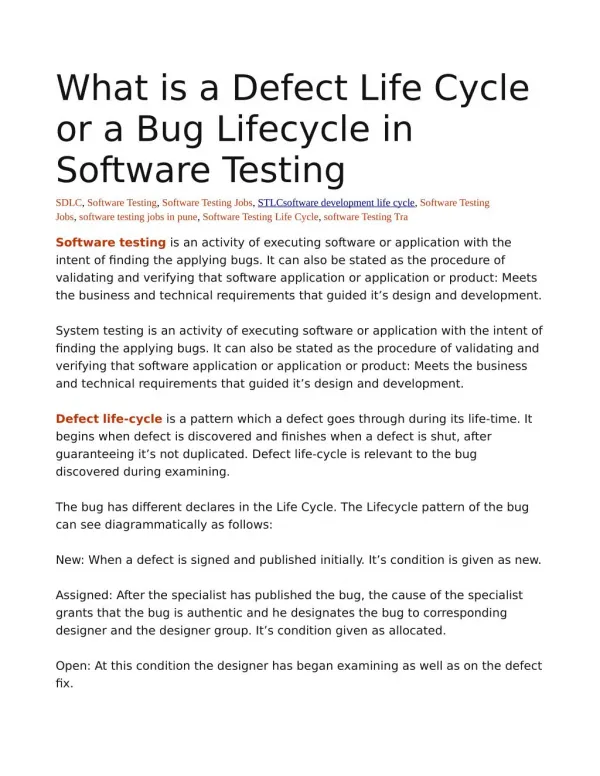 What is a Defect Life Cycle in Software Testing