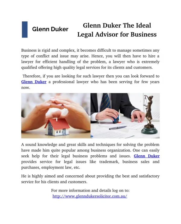 Glenn Duker The Ideal Legal Advisor for Business