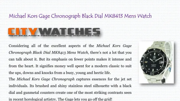 Michael Kors Gage Chronograph Black Dial MK8413 Mens Watch