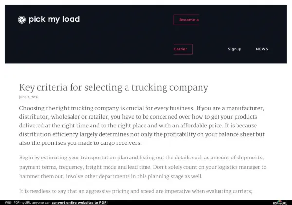 Key criteria for selecting a trucking company