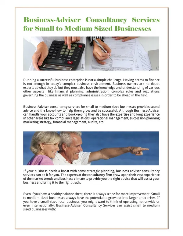 Business-Adviser Consultancy Services for Small to Medium Sized Businesses