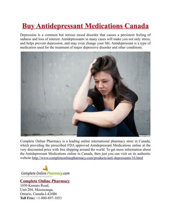 Buy Antidepressant Medications Online in Canada