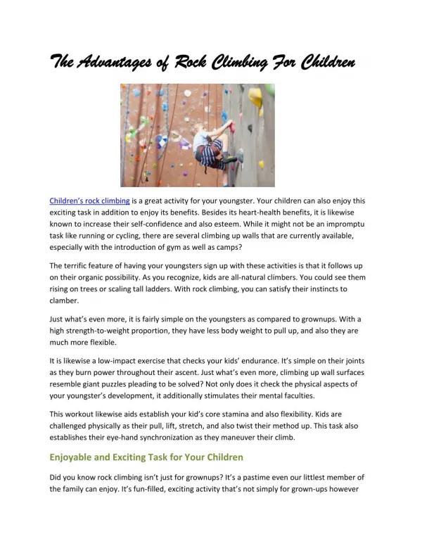 The advantages of rock climbing for children