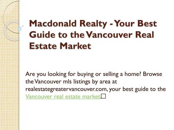 Macdonald Realty - Your Best Guide to the Vancouver Real Estate Market