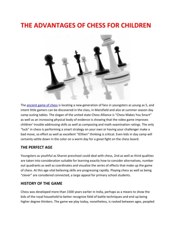 THE ADVANTAGES OF CHESS FOR CHILDREN