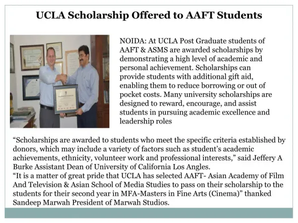 UCLA Scholarship Offered to AAFT Students