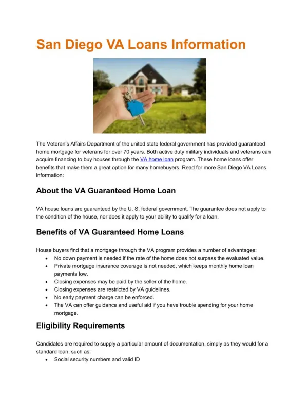 San Diego VA Loans Information