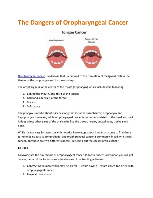 The Dangers of Oropharyngeal Cancer