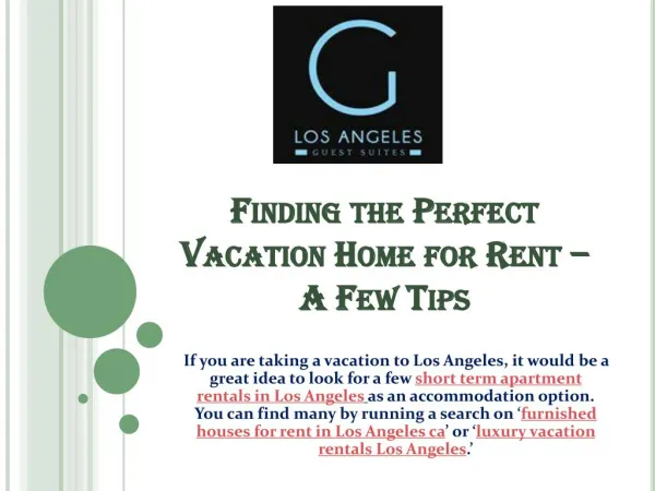 Finding a Vacation Home in Los Angeles