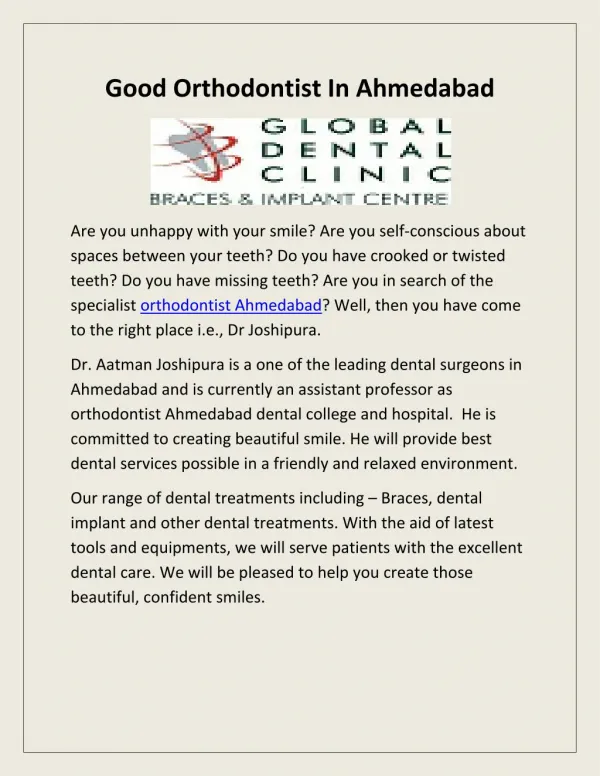 Good Orthodontist In Ahmedabad-Global Dental Clinic