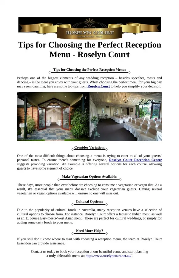 Tips for Choosing the Perfect Reception Menu - Roselyn Court