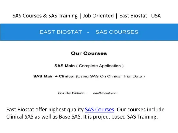 SAS Courses & SAS Training | Job Oriented | East Biostat USA
