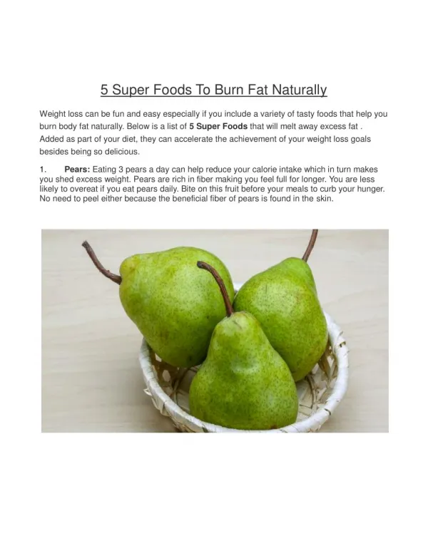 5 Super Foods To Burn Fat Naturally