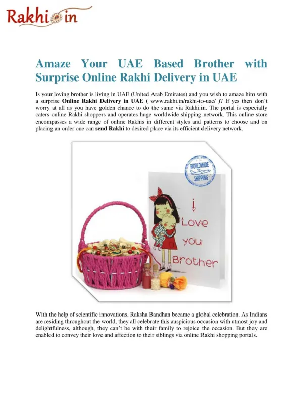 Amaze Your UAE Based Brother with Surprise Online Rakhi Delivery in UAE