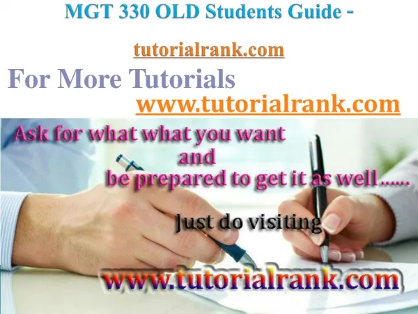 MGT 330 OLD Course Success Begins / tutorialrank.com