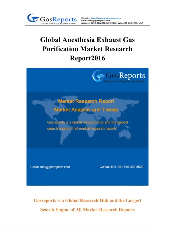 Global Anesthesia Exhaust Gas Purification Market Research Report 2016