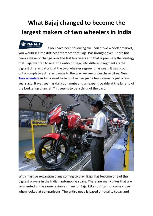 What Bajaj changed to become the largest makers of two wheelers in India