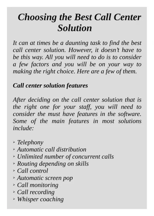 Choosing the Best Call Center Solution