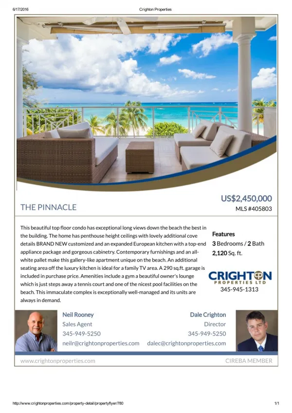 The Pinnacle Residential Property For Sale in the Cayman Islands