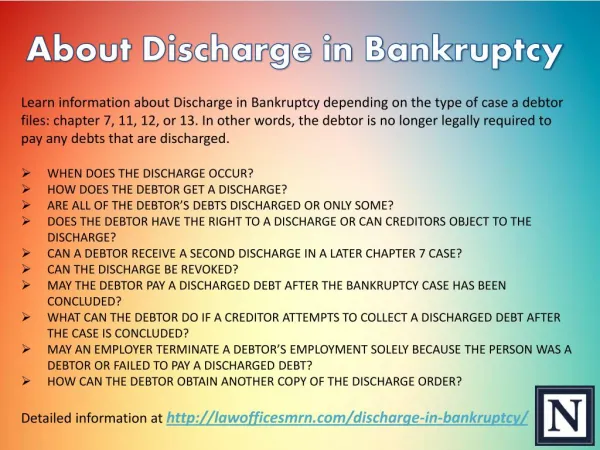 About Discharge in Bankruptcy