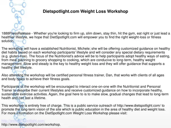 Dietspotlight.com Weight Loss Workshop