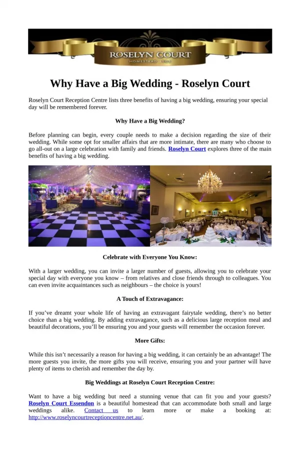Why Have a Big Wedding - Roselyn Court