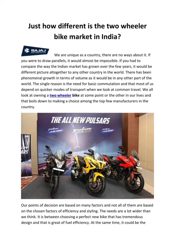 Just how different is the two wheeler bike market in India