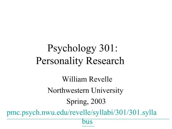 Psychology 301: Personality Research