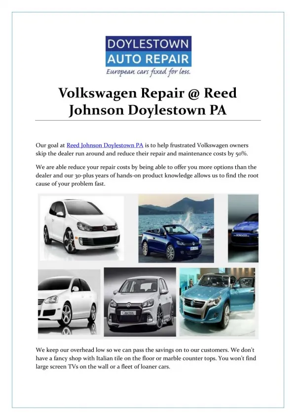 Volkswagen Repair @ Reed Johnson Doylestown PA