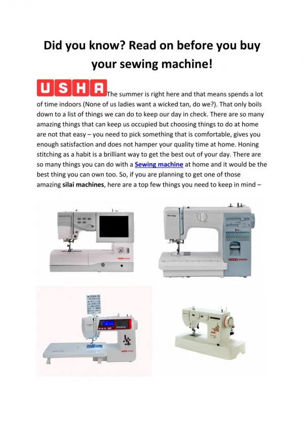 Did you know Read on before you buy your sewing machine