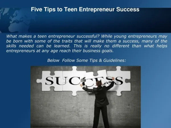 Five Tips to Teen Entrepreneur Success