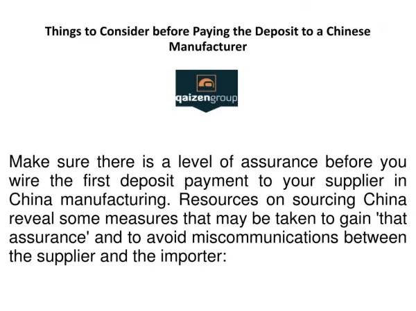 Things To Be Considered Before you Make the Deposit Payment in China Manufacturing