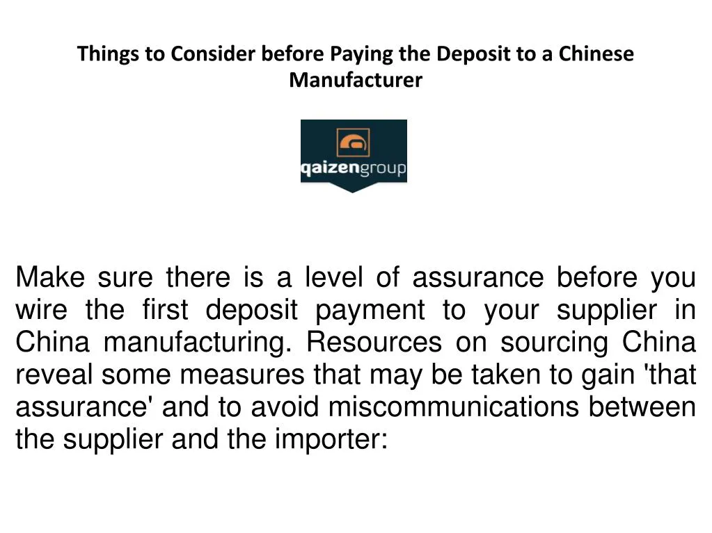things to consider before paying the deposit to a chinese manufacturer